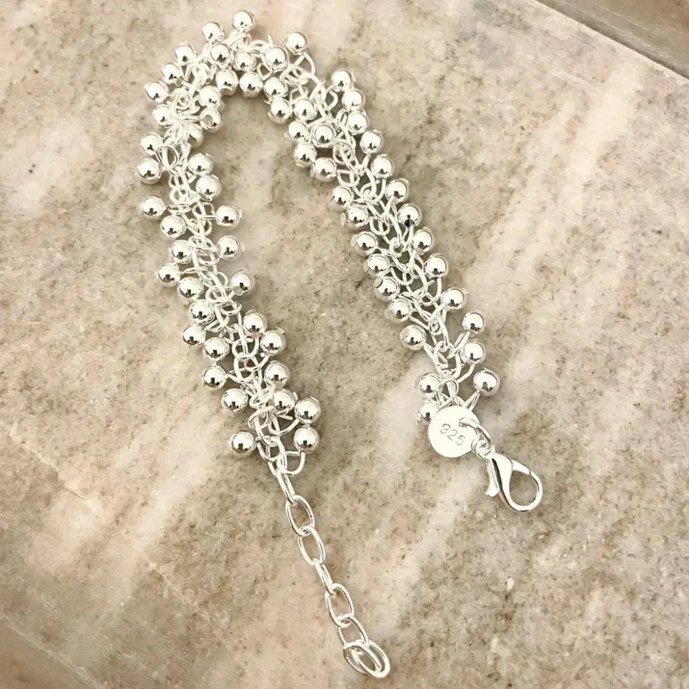 925 Sterling Silver Bead Bracelet 4 MM Ball Bracelet Dangle Bead Bracelet